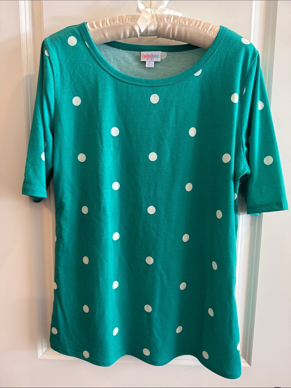 LuLaRoe Gigi Teal Green Short Sleeve Polka Dot Top